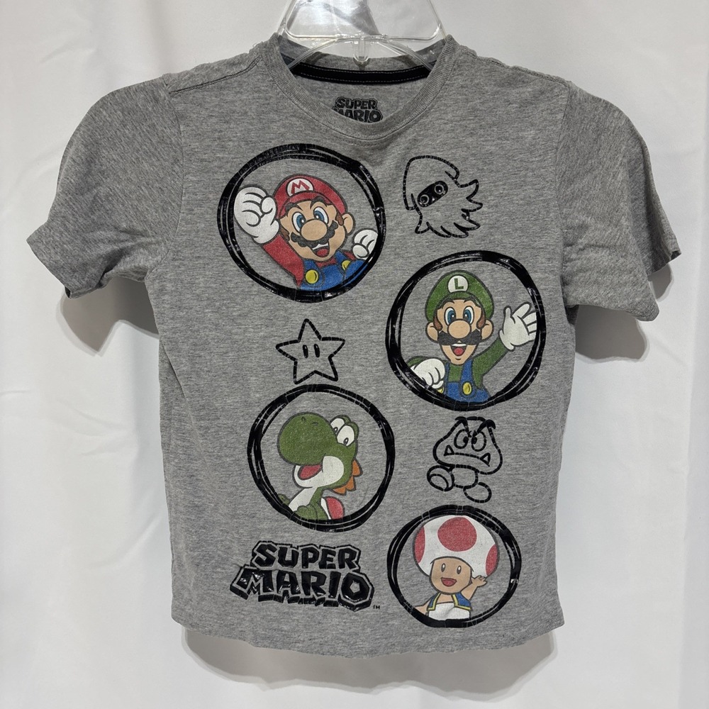 Super Mario Nintendo T-Shirt Kids Size 8 Gamer Video‎ Games Short Sleeve Grey